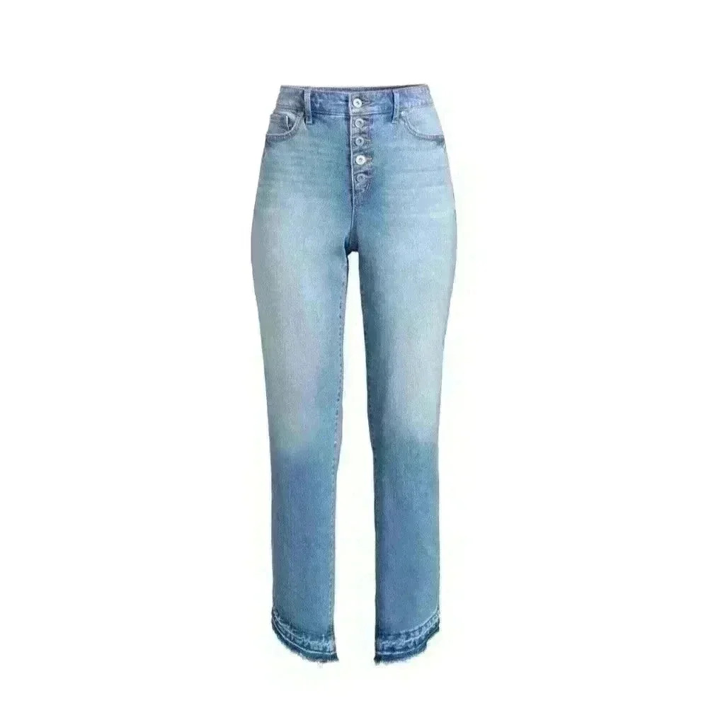 NWT Sofia Vergara Jeans Womens Leslie High Rise Slim Straight Frayed Tulip Hem - Picture 2 of 2